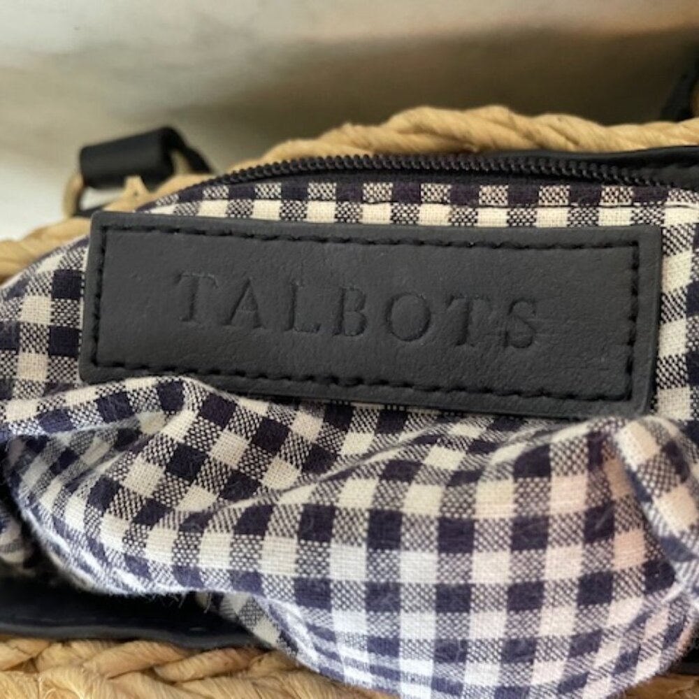 TALBOTS Straw Crossbody Bag Natural with Navy Leather Handles/Strap - Picture 8 of 16